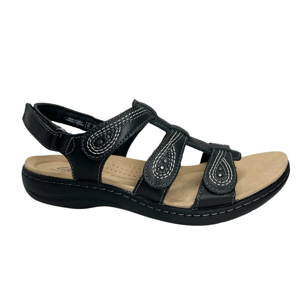 Clarks Women's Laurieann Vine Strappy Sport Sandals Black Leather Size 9M